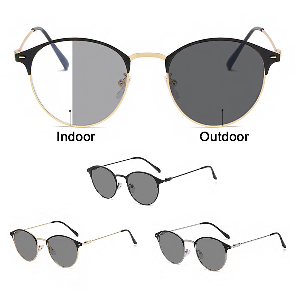 Blue Light Blocking Flat Sunglasses Black Automatic Color Change Metal