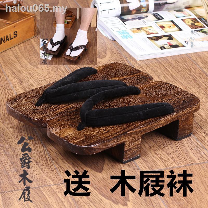 ready stock☬Japanese traditional men s foot sole two-tooth kimono clogs wide board wooden slippers bottom flip flops<