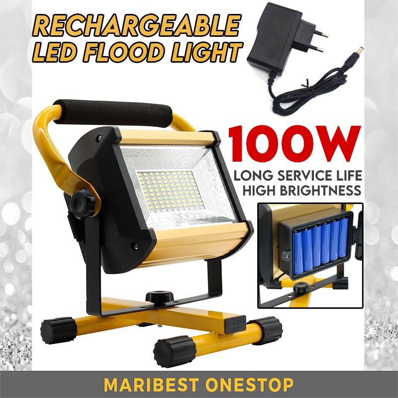 100W HEAVY DUTY RECHARGEABLE LED FLOOD LIGHT SPOT WORK CAMPING