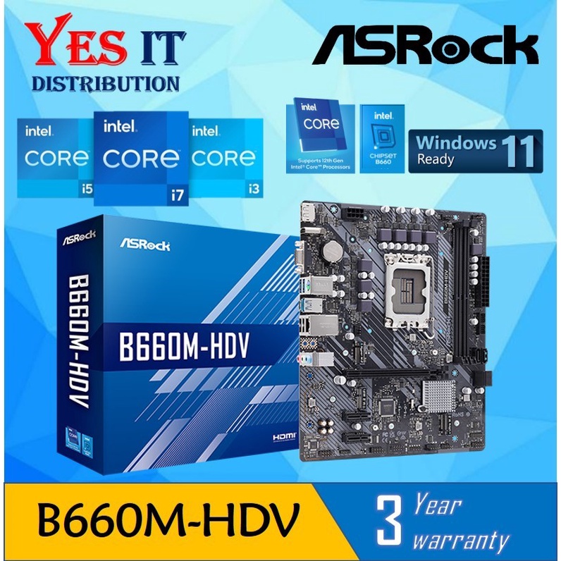 ASROCK B660MHDV LGA1700 mATX MOTHERBOARD + INTEL 12th GEN PROCESSOR