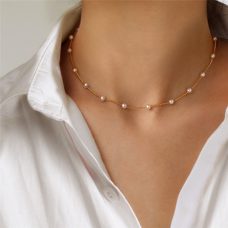 European American Jewelry Small Pearl Necklace Women Light Luxury All-Match Temperament Rosemary Wearing Accessories Clavicle Chain