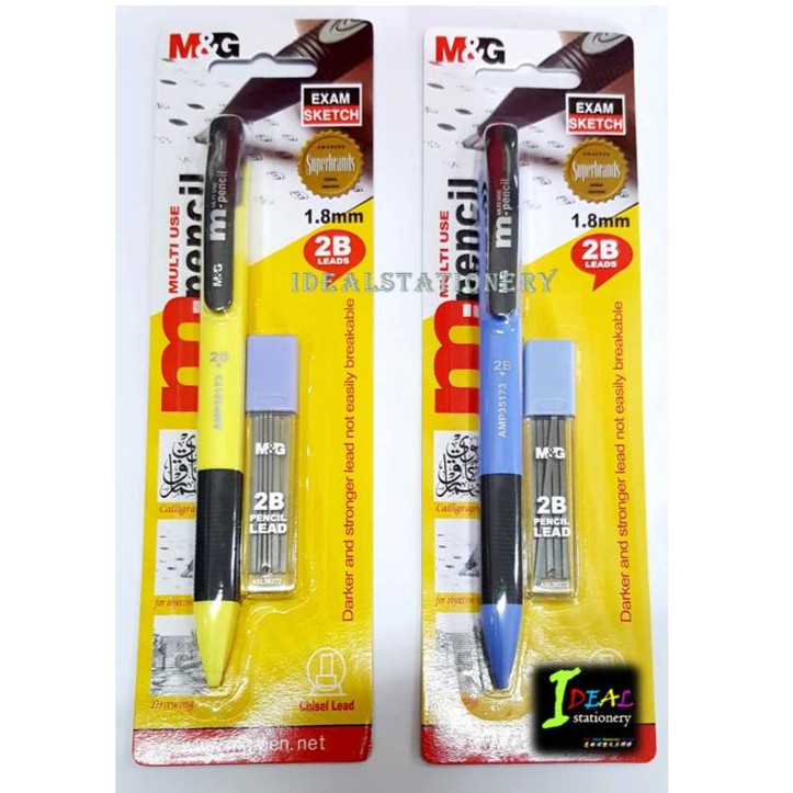 6 X New Baile BL-530  Mechanical Pencil 1.8mm Flat Type Lead 2B Grades Plastic 