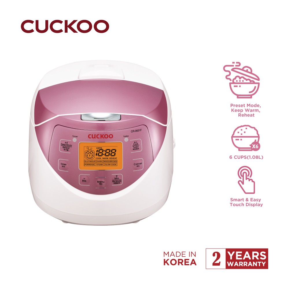 Cuckoo CR0631F 6 Cup Multifunctional Fuzzy Logic Rice Cooker Pink