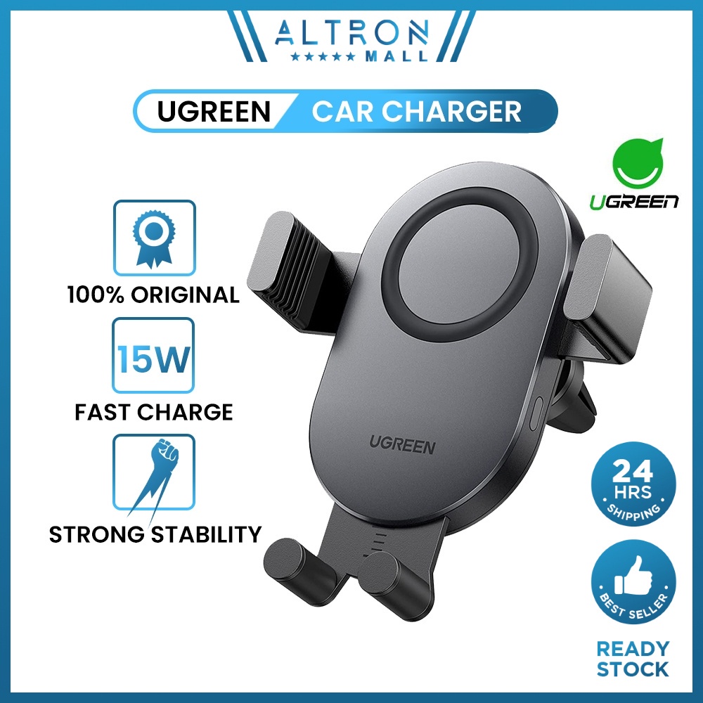 UGREEN Qi 15W Wireless Car Charger Induction Button Car Holder Wireless iPhone 13 Pro Max 12 Pro 11 X S21 Ultra S20
