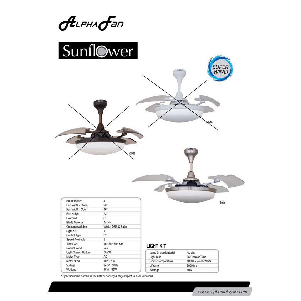 Alpha Sunflower Ceiling Fan Stainless Steel Colour ...