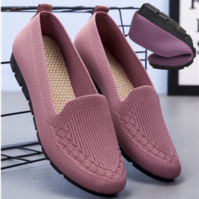 2024 Raya Kasut Wanita Women Sport Breathable Mesh Fly Weaving Lightweight Soft Sole Lazy Flats Shoes