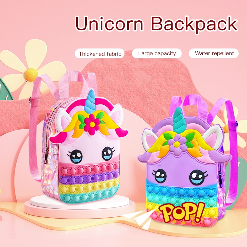 Large Unicorn Backpack Pop It Fidget Toy Girls Wallet Pop It Bag Kids Stress Relief School Supplies Birthday Party Gifts Pop Backpack