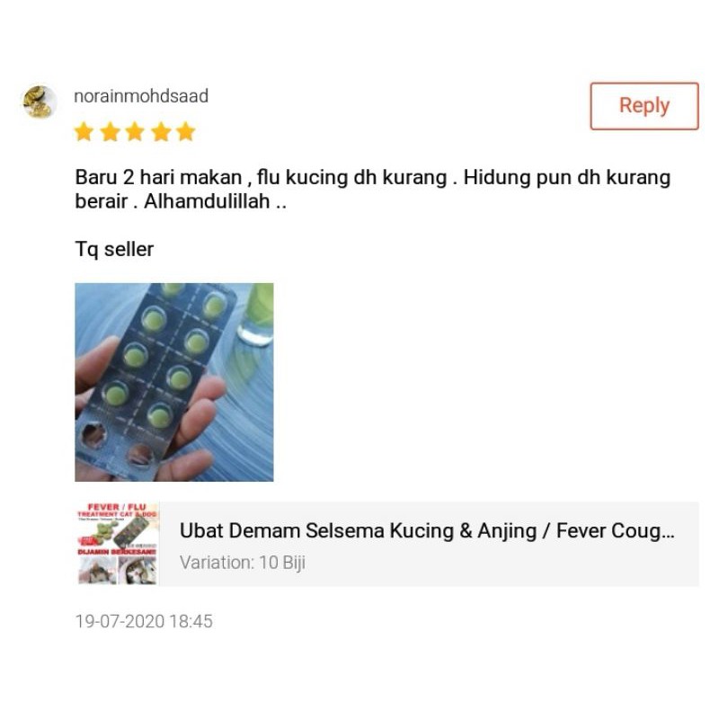 Buy Ubat Demam Selsema Batuk Kucing dan Anjing  SeeTracker Malaysia