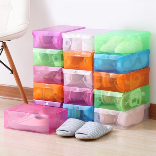 Kotak Kasut Colour Transparent Shoes Box Container Organizer Stackable 