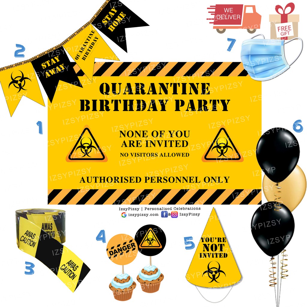 Quarantine Covid Birthday Party (backdrop banner / balloons etc