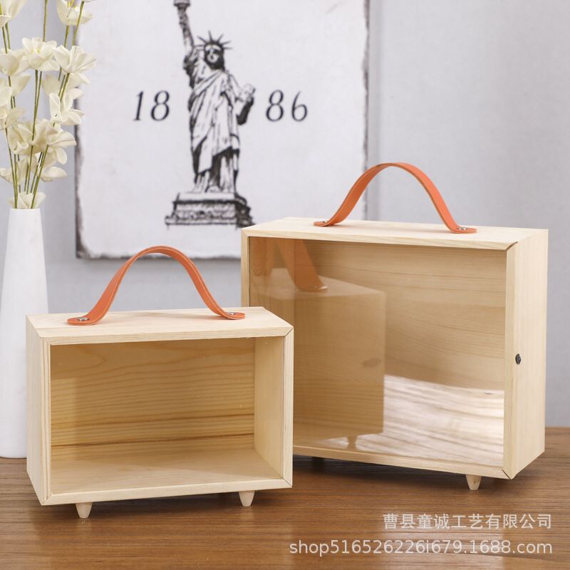 Solid Wood Storage Box With handle and light