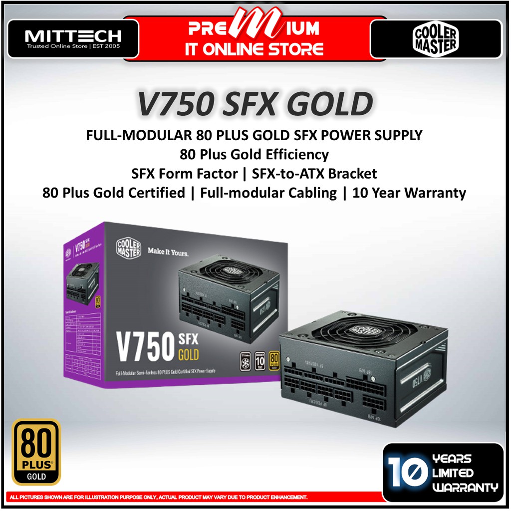 Cooler Master V750 Sfx Gold Power Supply 750w 80 Plus Gold Efficiency Sfx Form Factor Full Modular Cabling Shopee Malaysia