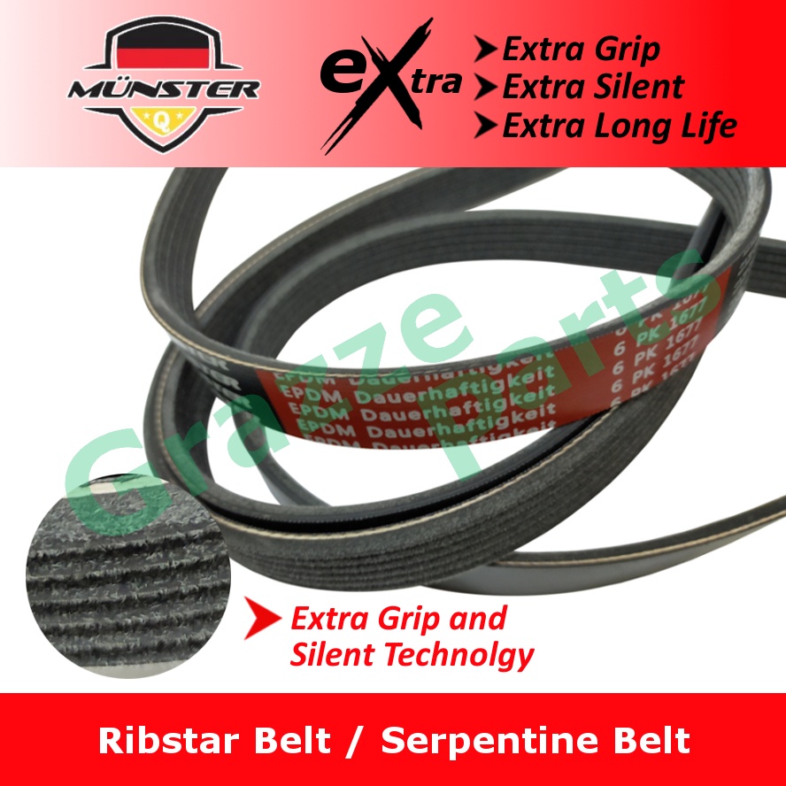 Münster Rib Ribstar Fan Belt 6PK1677 (6PK1675) Proton Gen 2 Gen2 Persona BLM Satria NEO Exora CPS Waja Campro - PW811496