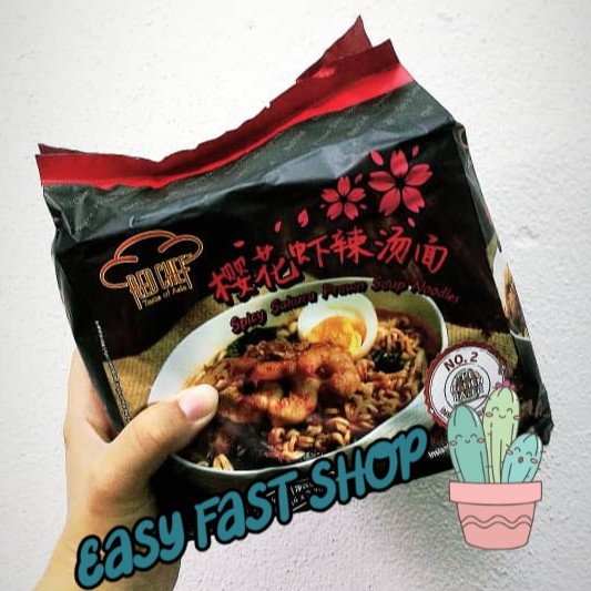 [ ❤ READY STOCK ❤ ] 樱花虾辣汤面 / Red Chef Spicy Sakura Prawn Soup Noodles 【4 sachets per pack】