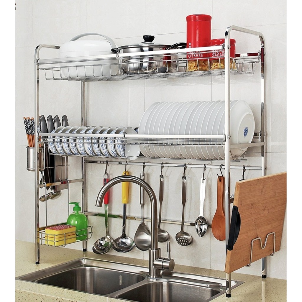  HK153 304 Stainless Steel 2 Tier Bowl Dish Rack Rak 