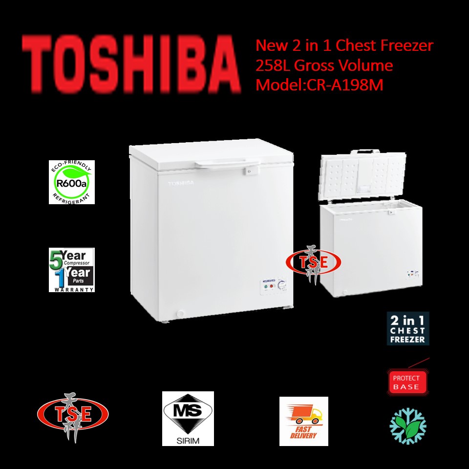 TOSHIBA (CR-A198M) 258L Gross Volume Chest Freezer 2 IN 1 Freezer With Refrigerator (With LED Light)