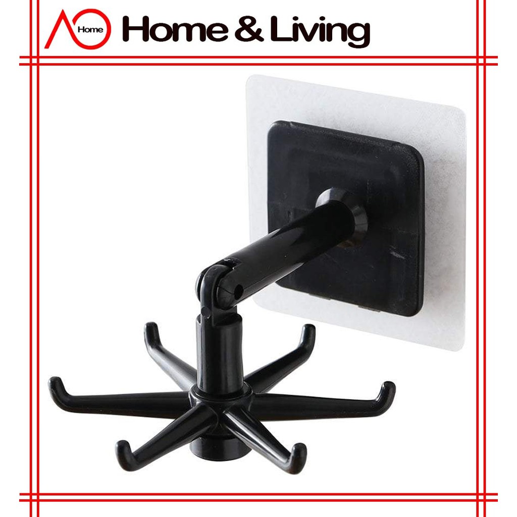 AO Home Penyangkut Berputar 360 Degree Rotary Hook Kitchen Wall Hanging 6 Claw Rotating Hook Shovel Spoon Hanger Holder