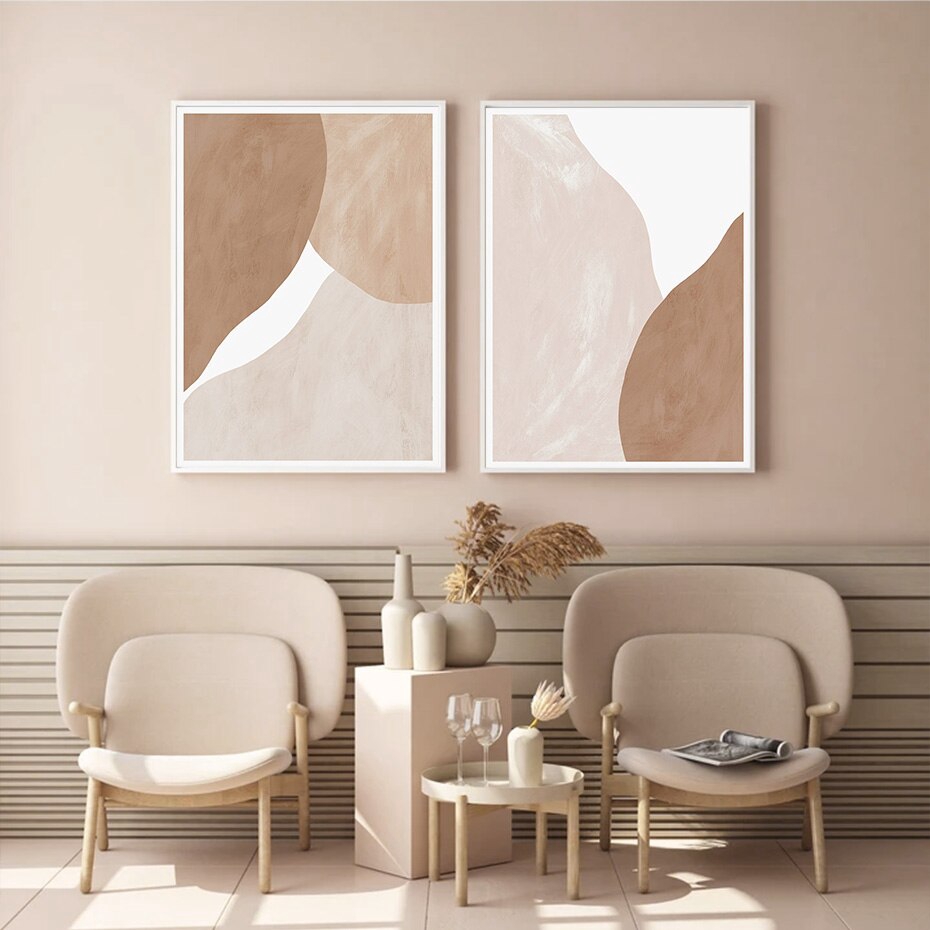 Modern Beige Brown Abstract Geometric Canvas Painting