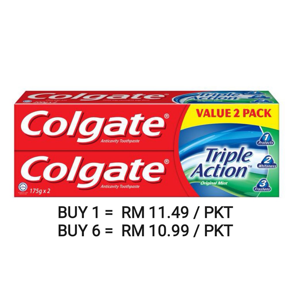 COLGATE TRIPLE ACTION TOOTHPASTE VALUE PACK 175G x 2'S (EXP 2024