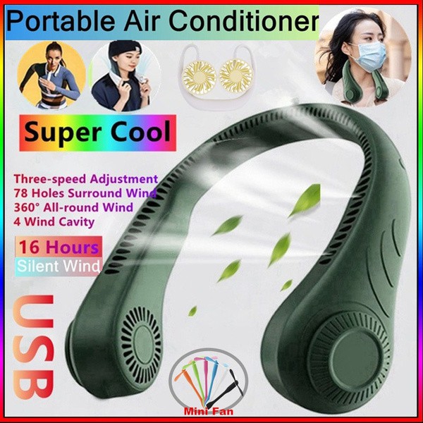 Portable Hanging Neck Mini Fan Leafless Quiet Usb Charging For Outdoor