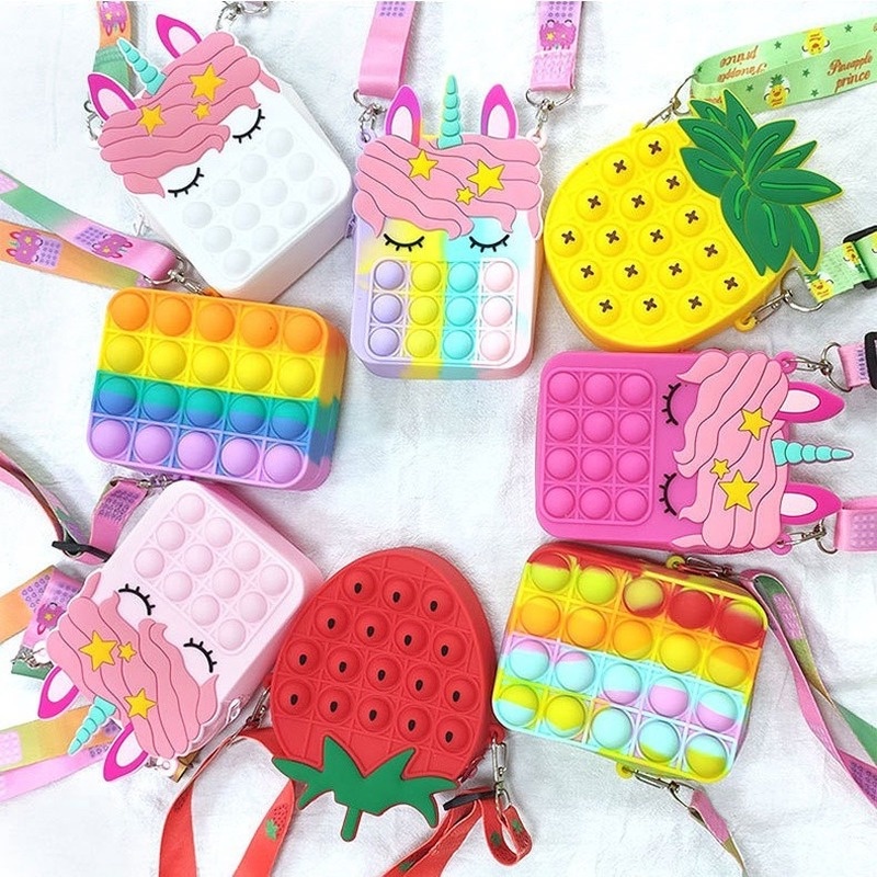 HOT SALE! Rainbow Hello Kitty Pop It bag Unicorn Rainbow Kids Toy bag ...