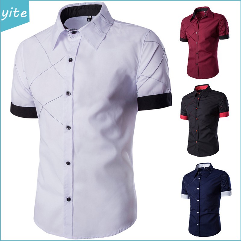 Men Summer Shirts Short Sleeve Slim Fit Causal Stylish Formal Shirt