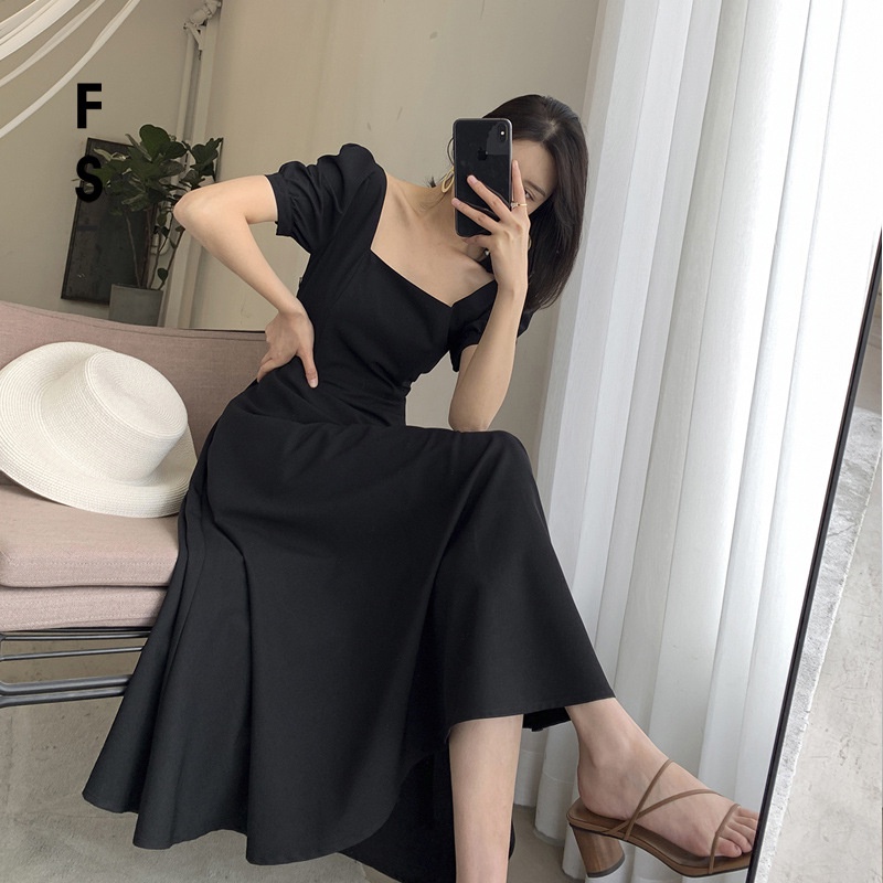 Ins Hepburn black dress women's summer 2021 new square neck French Vintage Hepburn temperament dress