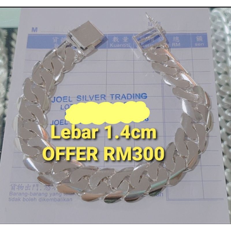 Gelang Tgn Lebar 1 4cm Perak Asli Silver 925 Shopee Malaysia