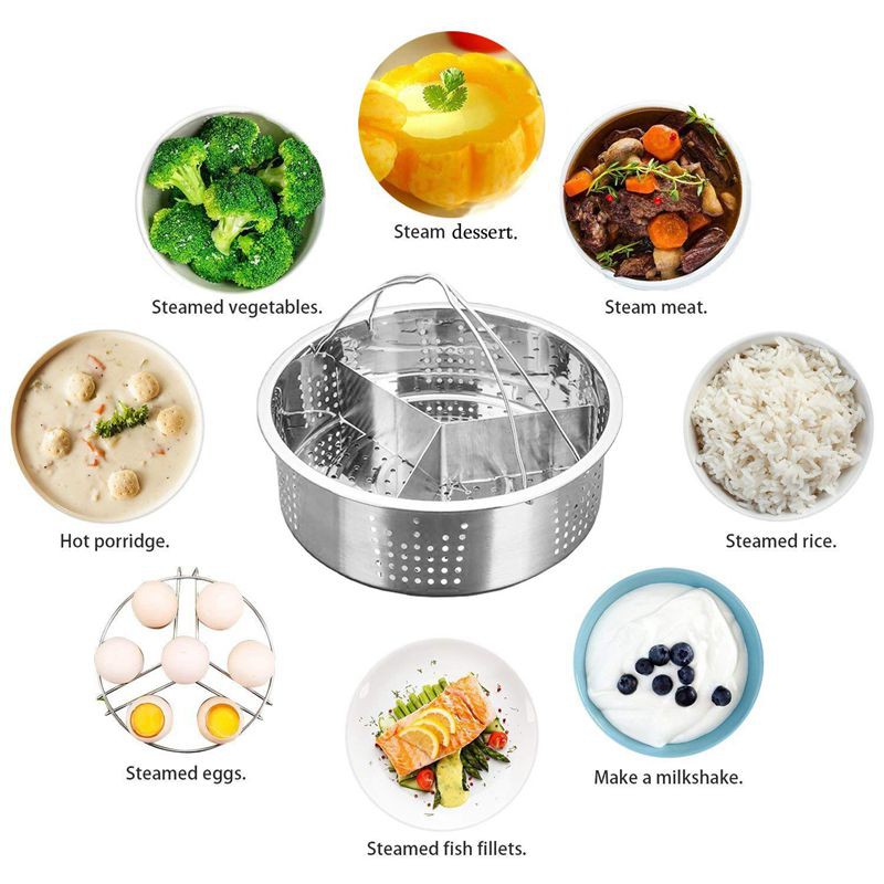 Chef’s Star Kitchen Steamer Basket & Strainer 3 Quart 2 Silicone Sealing Rings For Instant Pot Excellent For Eggs Noodles Etc Vegetables Spaghetti Instant Pot Pressure Cooker Compatible 
