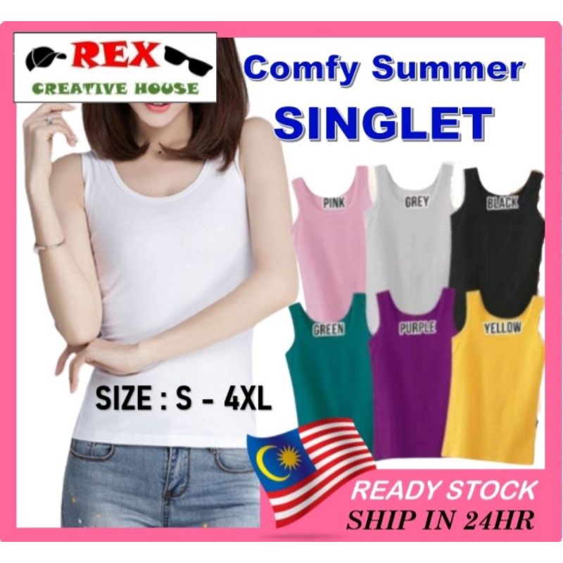 【READY STOCK IN MALAYSIA】Girl Singlet Women Plus Size Tanks & Sleeveless Wear Pure Color Baju Inner