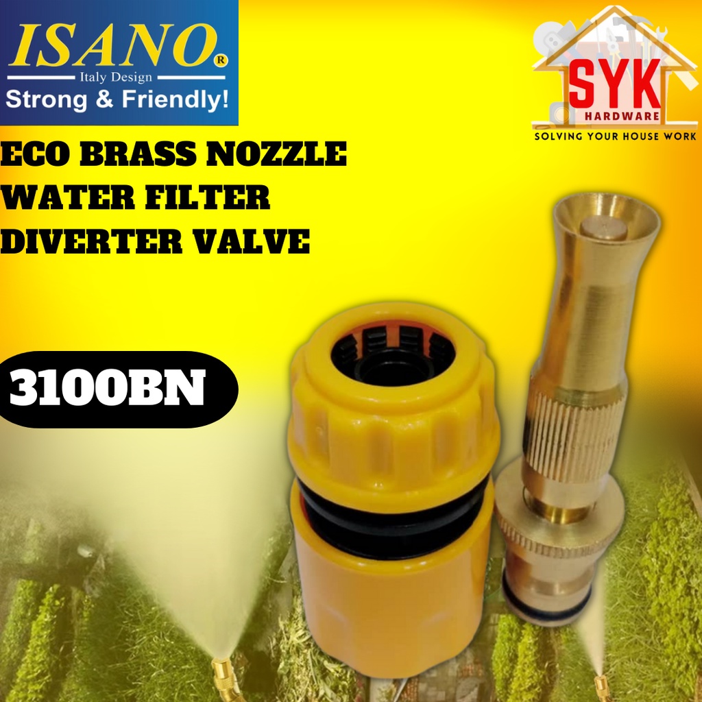 SYK Isano 3100BN Eco Brass Nozzle Water Filter Diverter Valve Water Pipe Garden Nozzle Connector