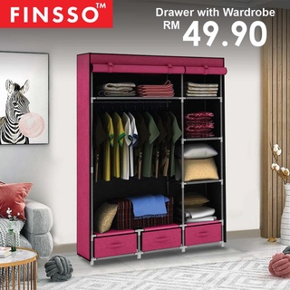 FINSSO : Wardrobe with Drawer / Almari Baju Rak Baju Clothes Organization Storage Rack Cabinet