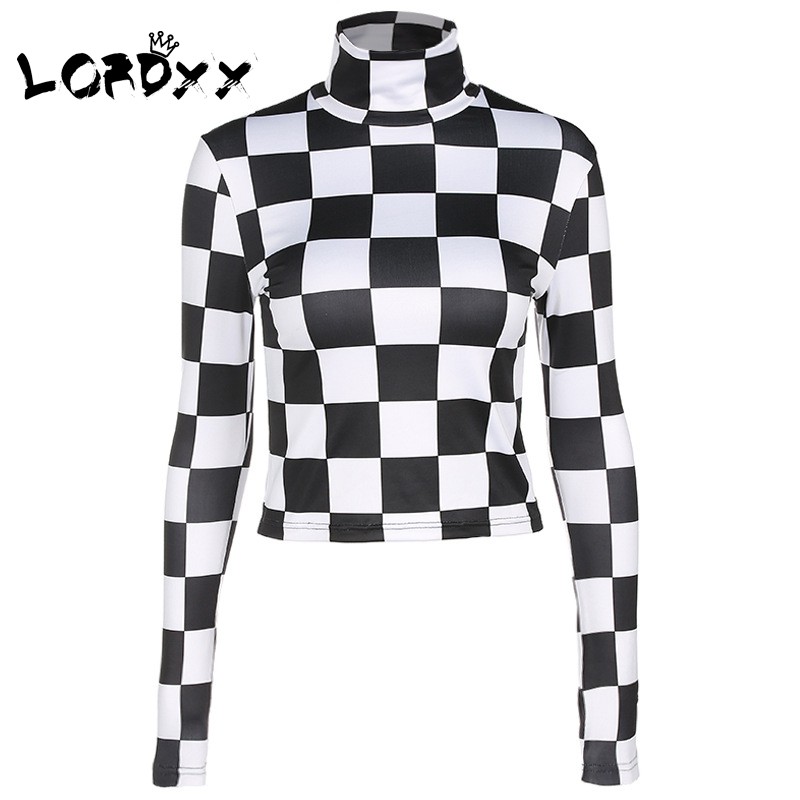 long sleeve checkerboard top