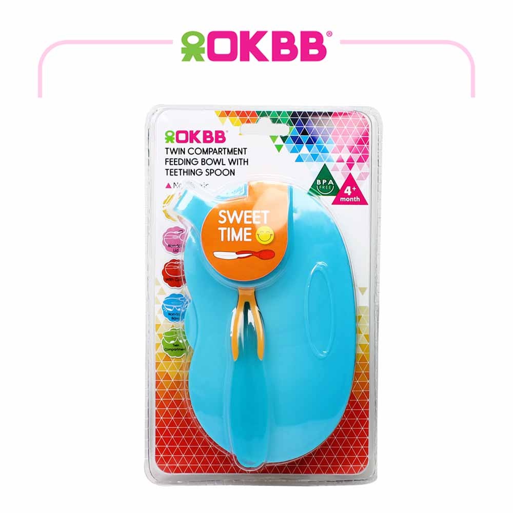 OKBB Twin Compartment BPA Free Feeding Bowl With Teething Spoon FS007