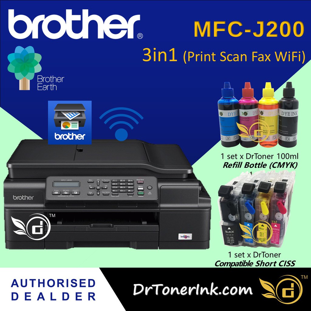 Brother 3 In 1 Inkjet Printer Mfc J200 Mfc J200 Wifi Fax Ori Compatible Short Ciss 4x Refill Ink Bottle By Drtoner Shopee Malaysia