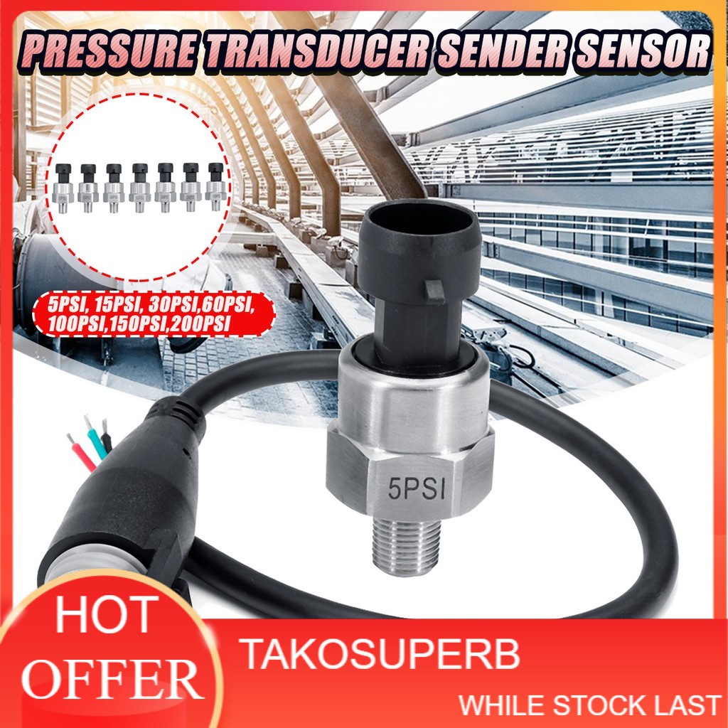 Pressure Transducer or Sender Stainless Steel 0-4.5V For Oil Fuel Air  Water Hot 