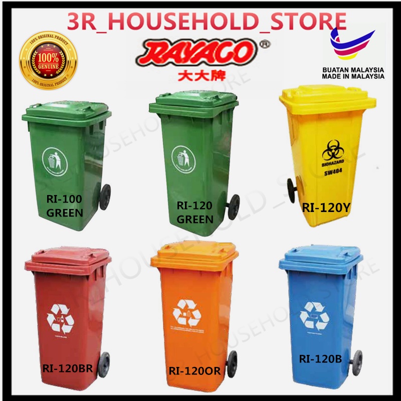 Rayaco Heavy Duty Garbage Bin With Wheels 90l 100l 120l 240l Green Garbage Bin Outdoor 3218