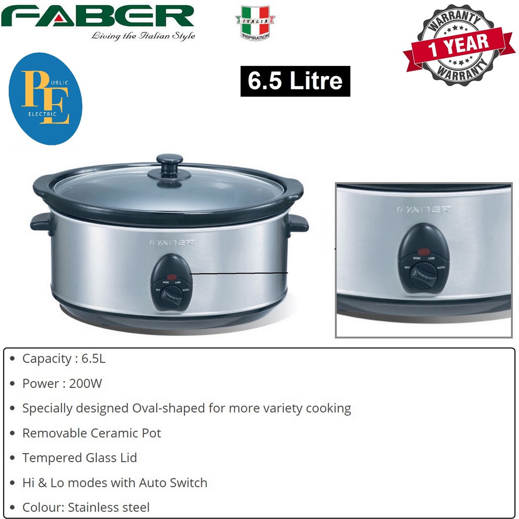 Faber Stainless Steel Slow Cooker 6.5 Litre FSC 650 SS