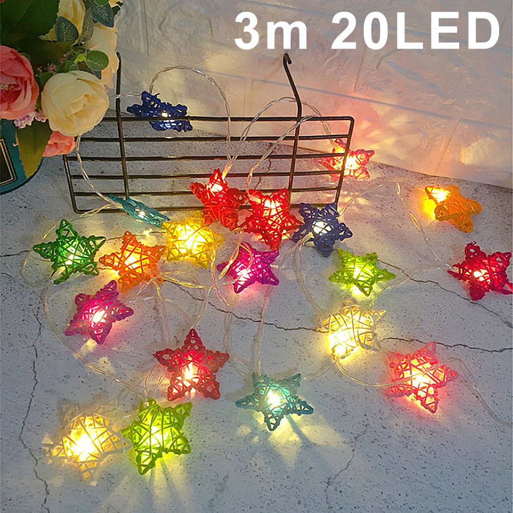 Multi Color Rattan Wicker Moon Star Fish Patio Party String Lights