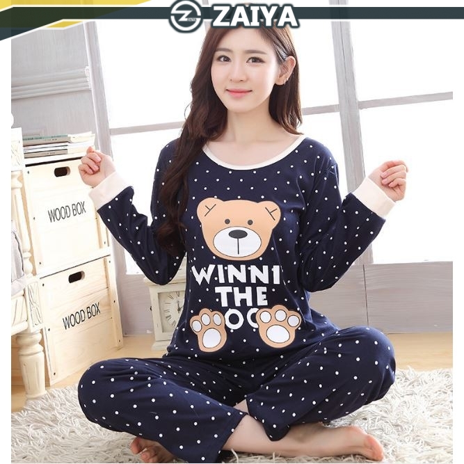 Zaiya Wincci 01 16 Women Ladies Pyjamas Set Long Sleeve Pajamas Perempuan Baju Tidur Wanita Perempuan Shopee Malaysia