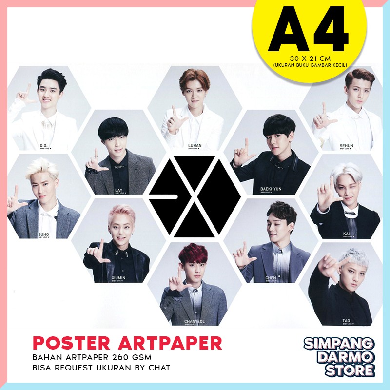 Exo Art Paper Poster A4 Kpop Korea Bts Suho Baekhyun Chanyeol Kai Sehun Xium A4kk457038 Shopee Malaysia