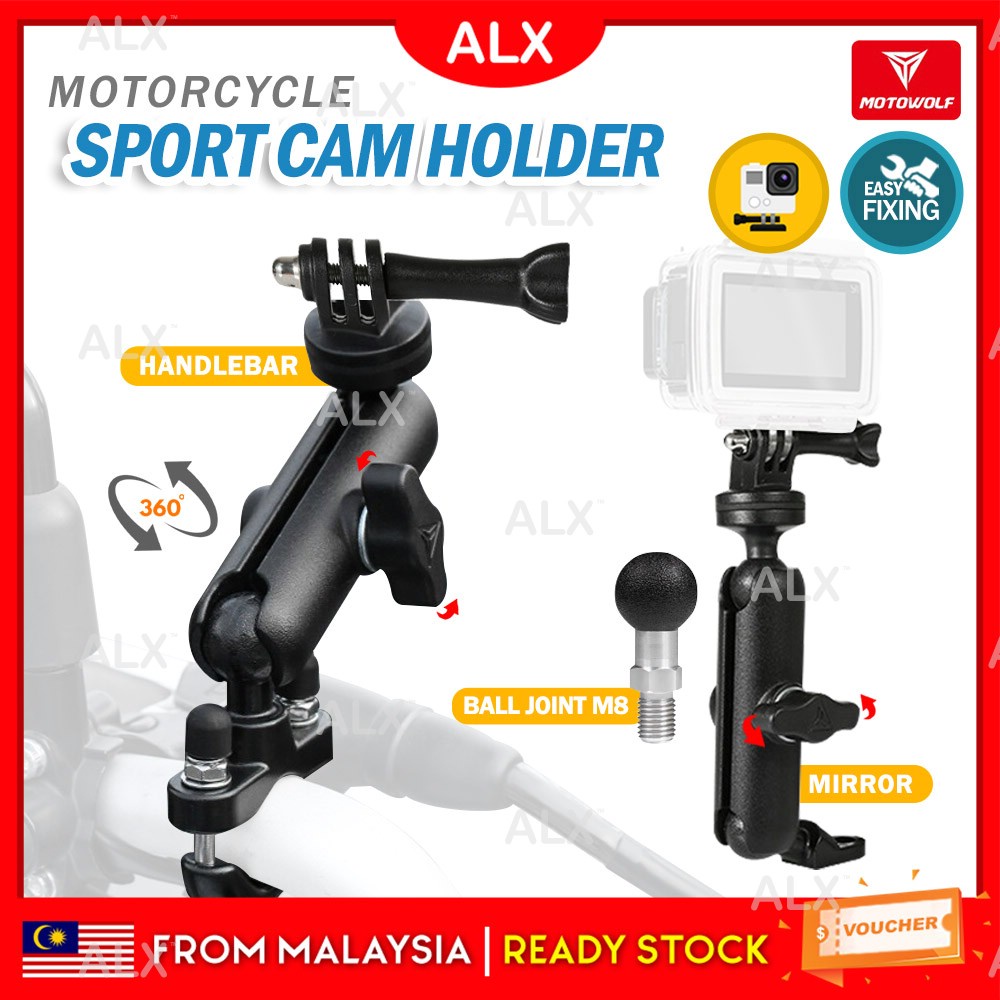 ALX MOTOWOLF Camera Handlebar Camera Holder Side Mirror Cam Mount ...