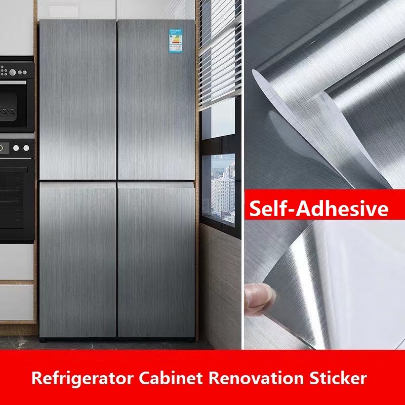 Brushed Metal Effect Silver Fridge Stickers Furniture Renovation Wallpaper Waterproof Decoration Film Removable PVC Home Decor