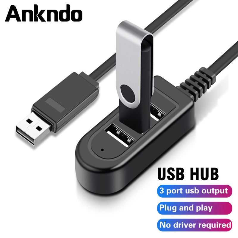 Ankndo 3 In 1 High Speed mini 3 Port USB Hub Cable Data Transfer Device Charging USB HUB Splitter