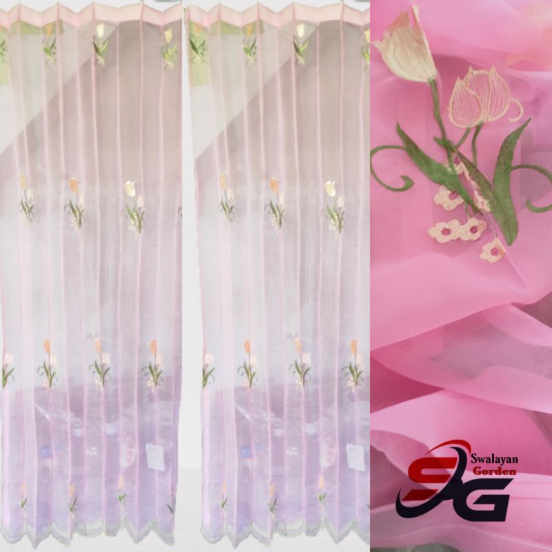 Vitrase curtains, Vitrase pink brothel with tulip flowers