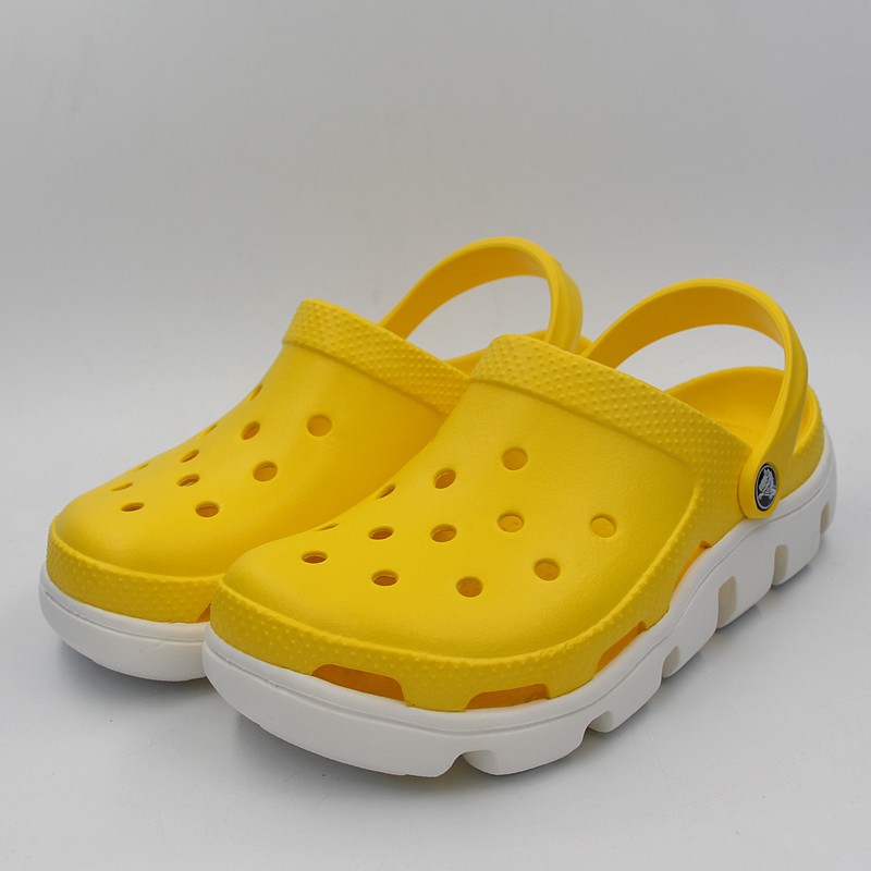 blue and yellow crocs