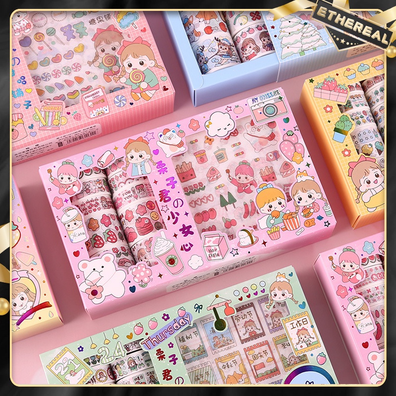 Cute Tape Sticker Set Journal Gift Box Cute Washi Stickers Masking Tape ...