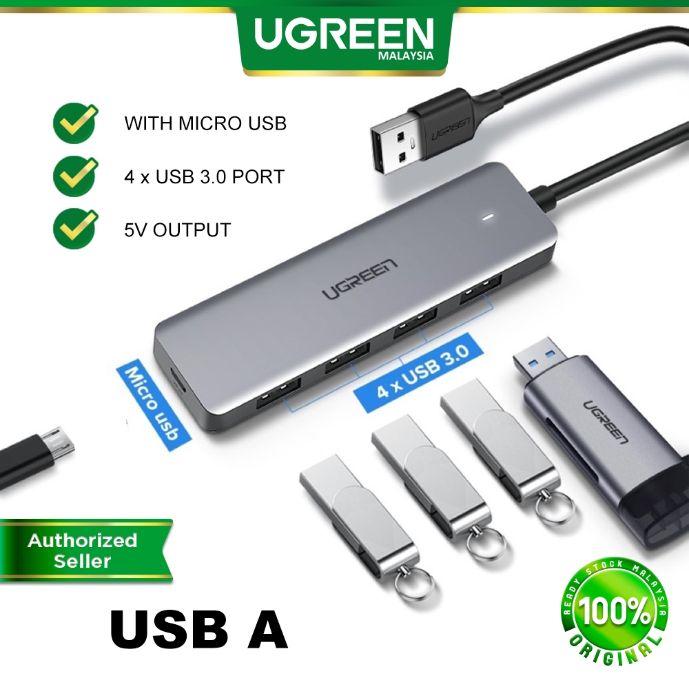 UGREEN USB 3.0 Hub 4 Port Ultra Slim Data Hub with 5V Micro USB Power ...