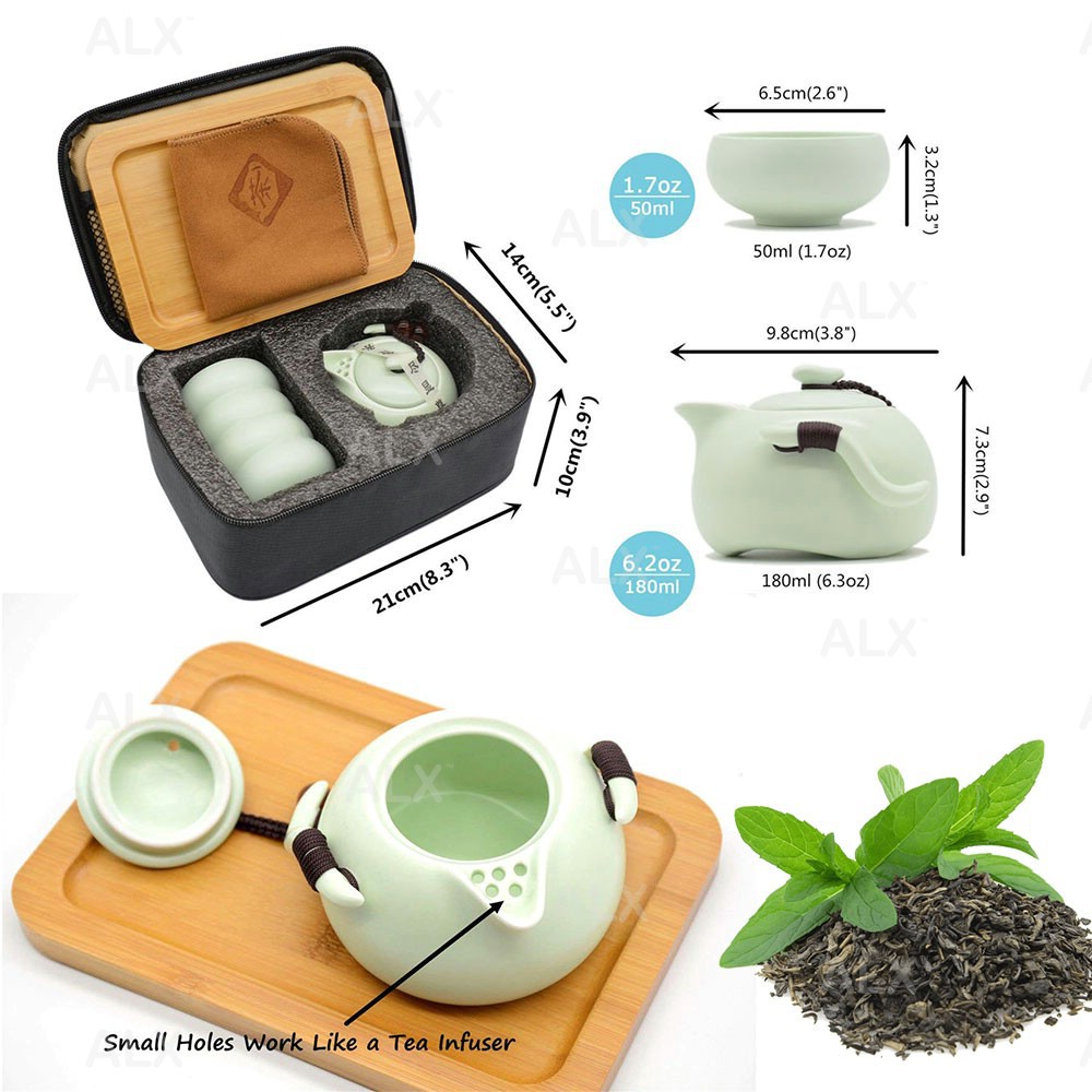 Ceramic Travel Tea Pot Infuser Set Chinese Kung Fu Teapot 1 Pot 2 Cups Porcelain Teacup Teapot with Portable Bag Box All in One for Home Outdoor Picnic Camping Business Hotel