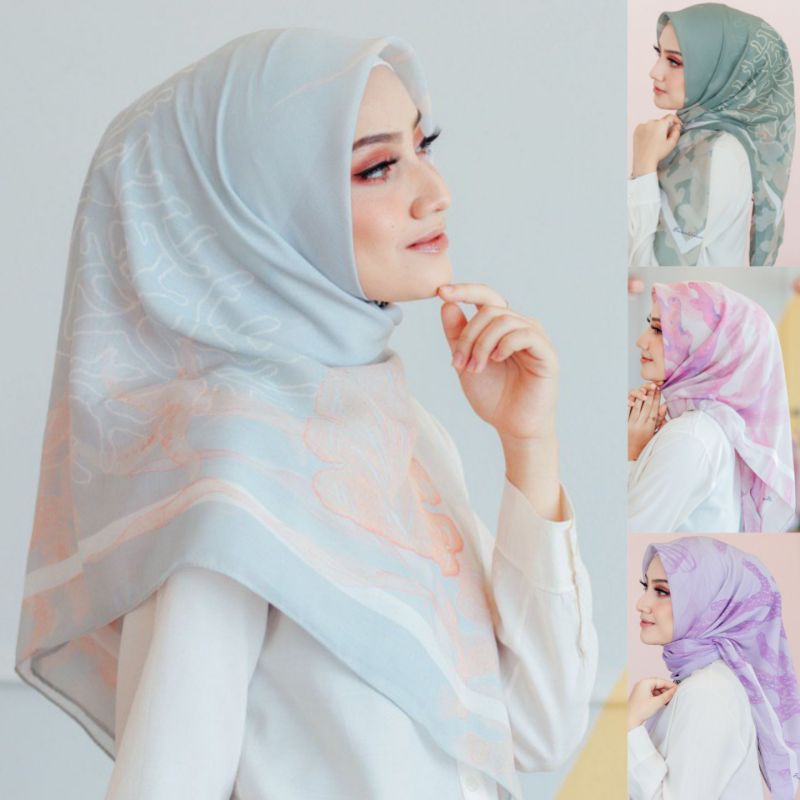 BawalHouse Coral Korean Voile Custom Print Square Hijab Tudung Bidang 45